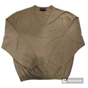 Brooks Brothers Men's Merino Wool Pullover V Neck Sweater Brown XL Lightweight